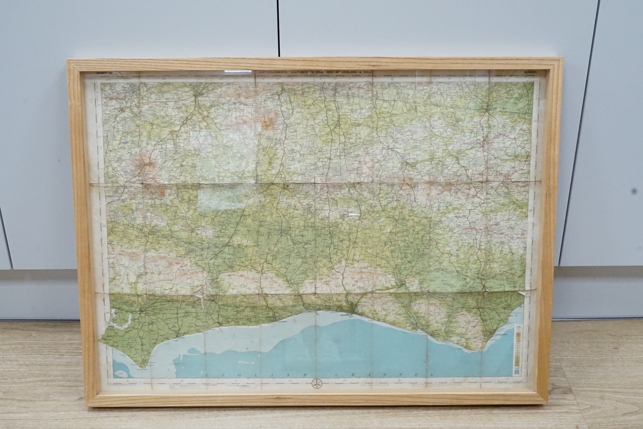 John Bartholomew's New Reduced Survey, coloured engraving, ½ inch to mile map of England and Wales - Sussex, 54 x 73cm